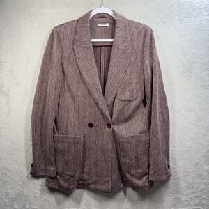 Circoloโ 1901 Blazer Women's Size 46 (XL) Burgundy Stripe Linen Cotton Blend